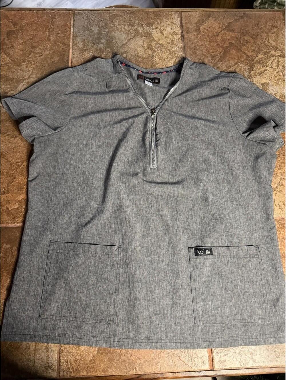 Koi Basics Womens Heather Grey Quarter-Zip Front Scrub Top Size XL